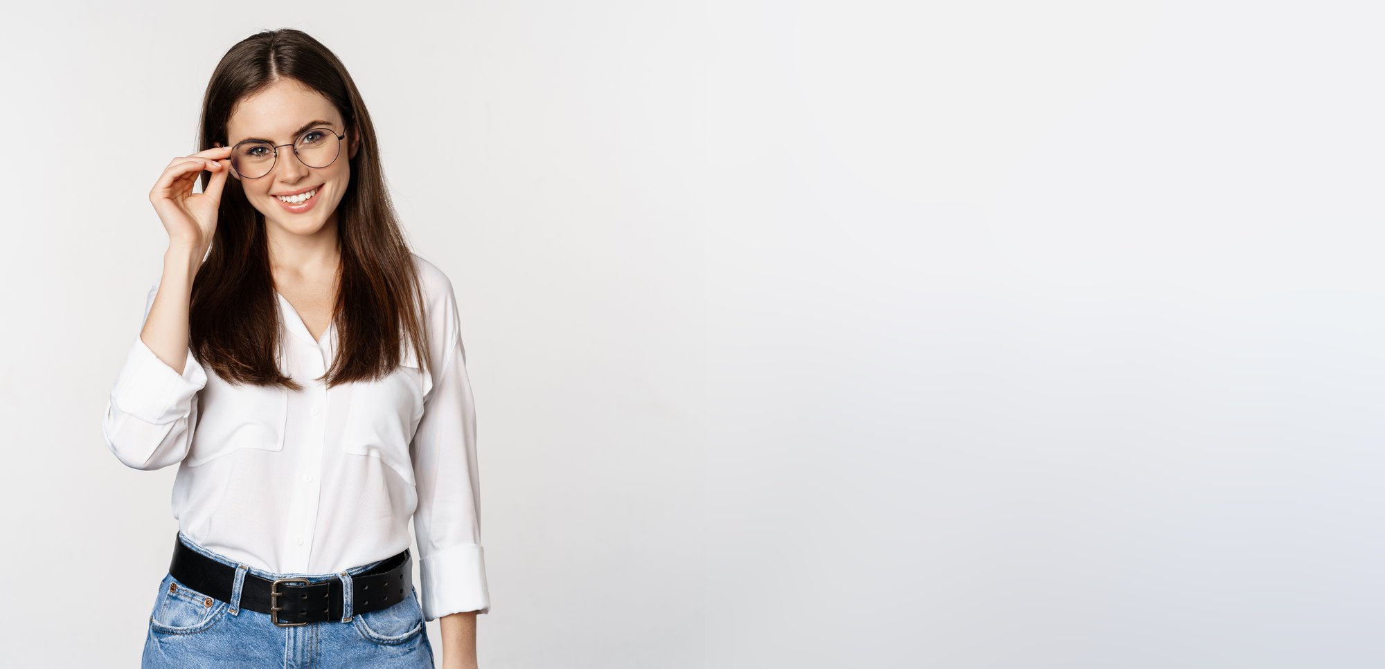 portrait-female-office-worker-businesswoman-looking-camera-smiling-standing-white-background portrait-female-office-worker-businesswoman-looking-camera-smiling-standing-white-background